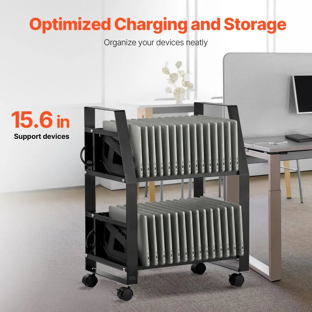 32 Device Mobile Laptop Charging Cart with Wheels Open Charging Station for Tablets and Laptops up to 15.6"