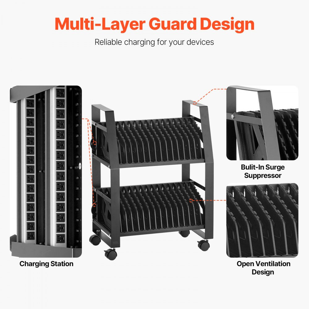 32 Device Mobile Laptop Charging Cart with Wheels Open Charging Station for Tablets and Laptops up to 15.6"
