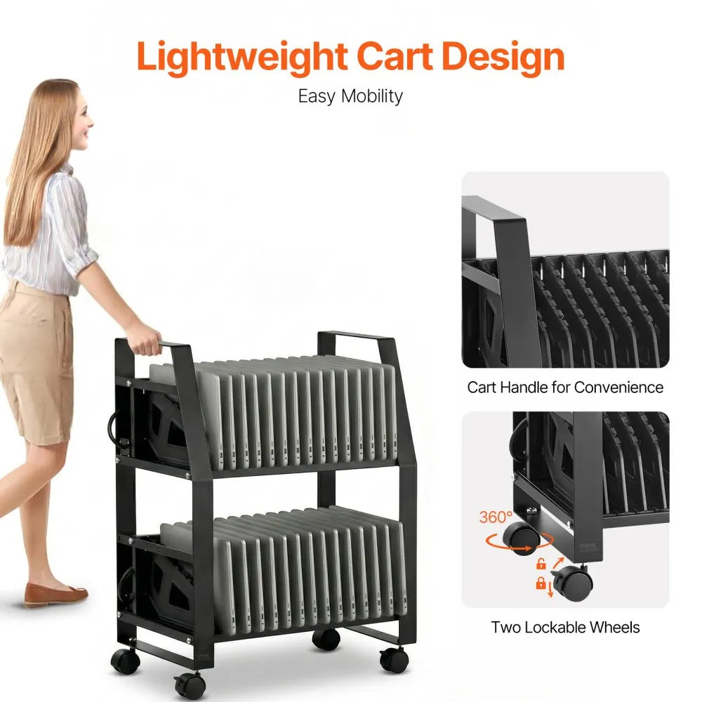 32 Device Mobile Laptop Charging Cart with Wheels Open Charging Station for Tablets and Laptops up to 15.6"