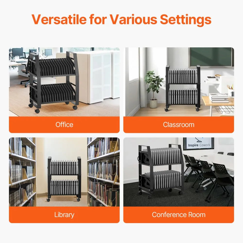 32 Device Mobile Laptop Charging Cart with Wheels Open Charging Station for Tablets and Laptops up to 15.6"