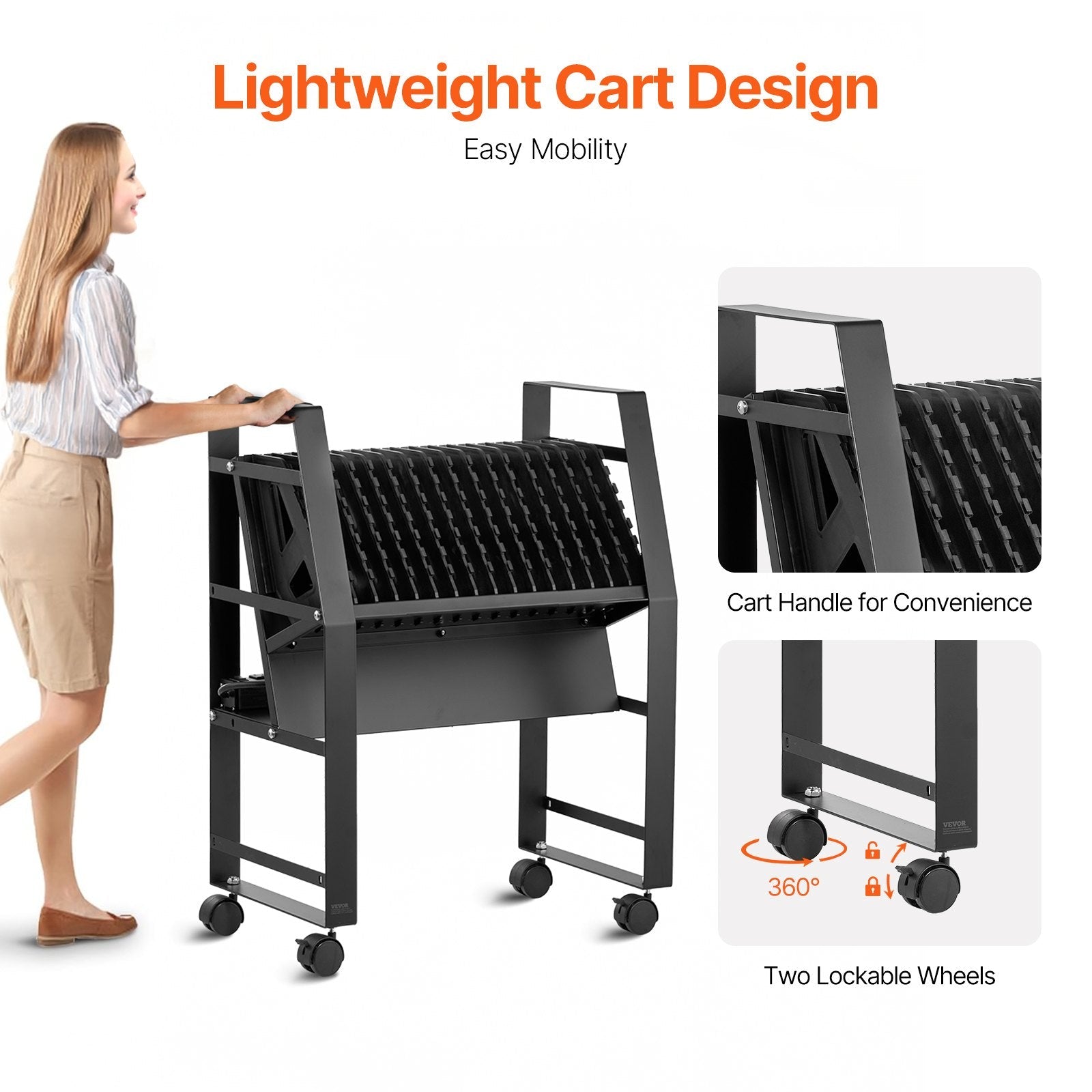 VEVOR Charging Cart Mobile Open Charging Cart 16 Devices for Laptop and Tablet 