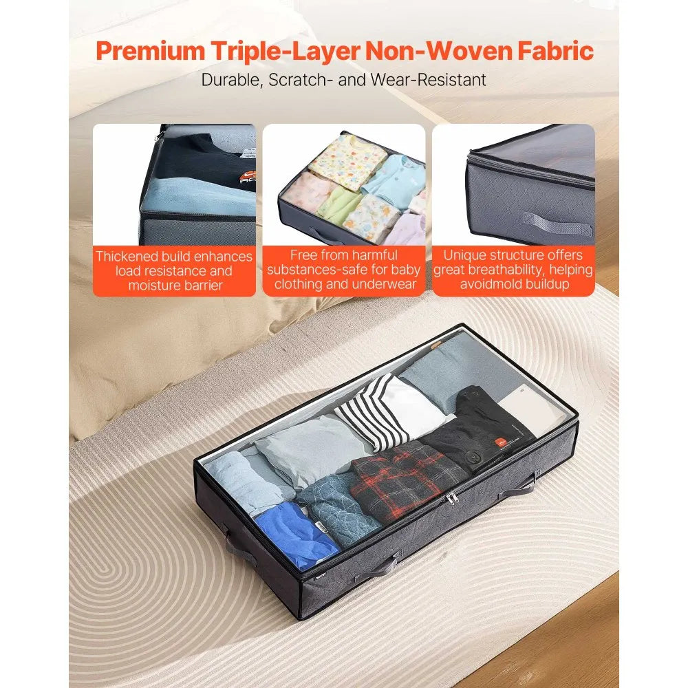 Under Bed Storage Containers with Clear Lids, Foldable Clothes & Shoe Organizer Bins, 4-Pack & 6-Pack