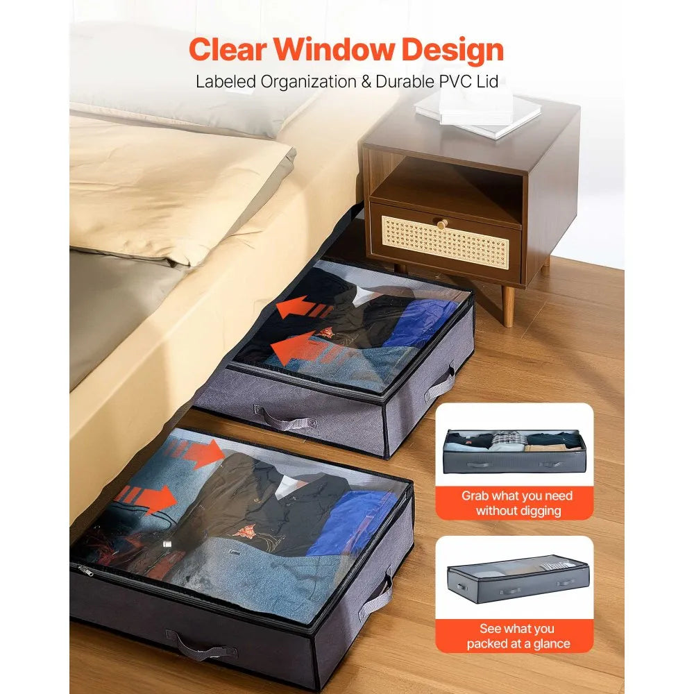 Under Bed Storage Containers with Clear Lids, Foldable Clothes & Shoe Organizer Bins, 4-Pack & 6-Pack