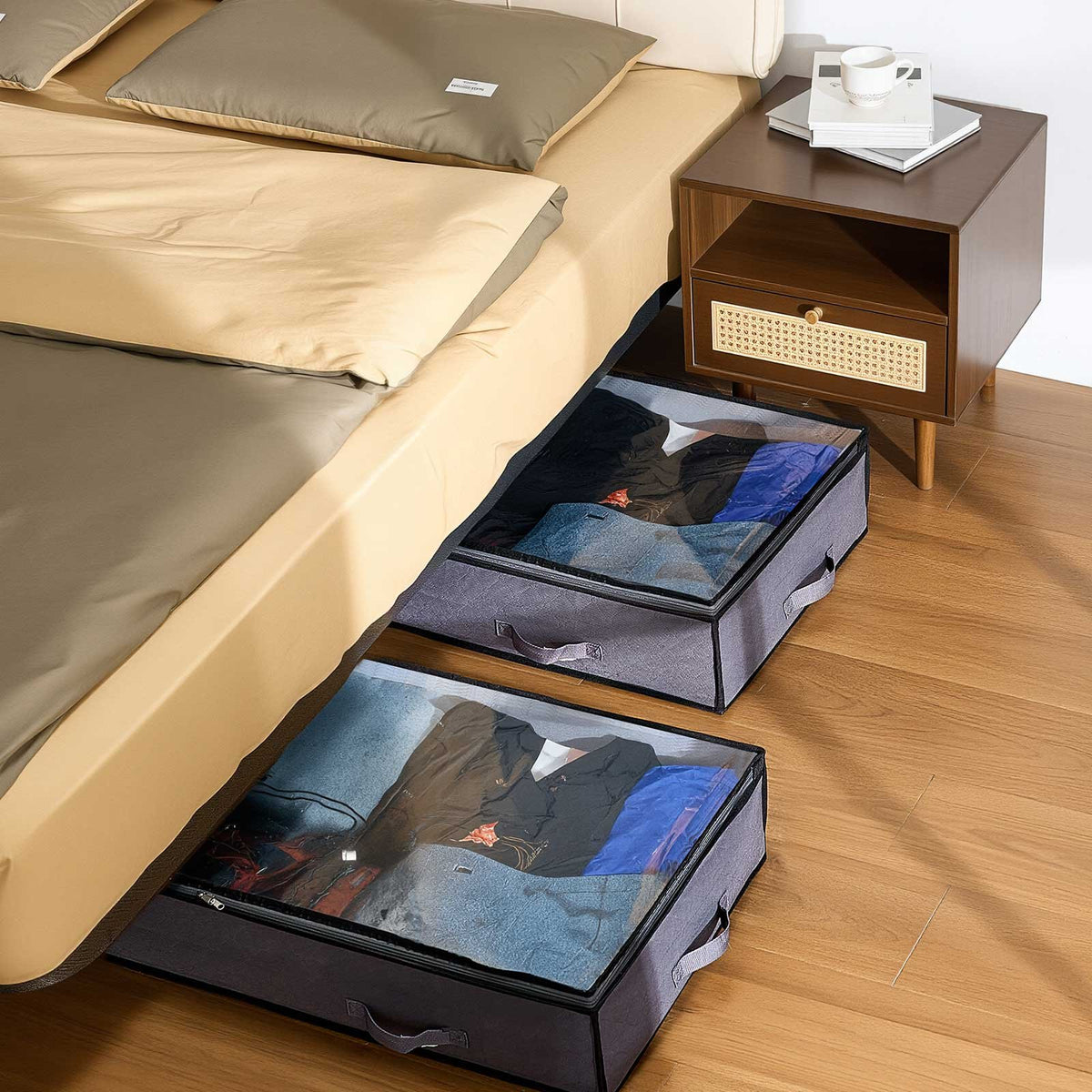 Under Bed Storage Containers with Clear Lids, Foldable Clothes & Shoe Organizer Bins, 4-Pack & 6-Pack