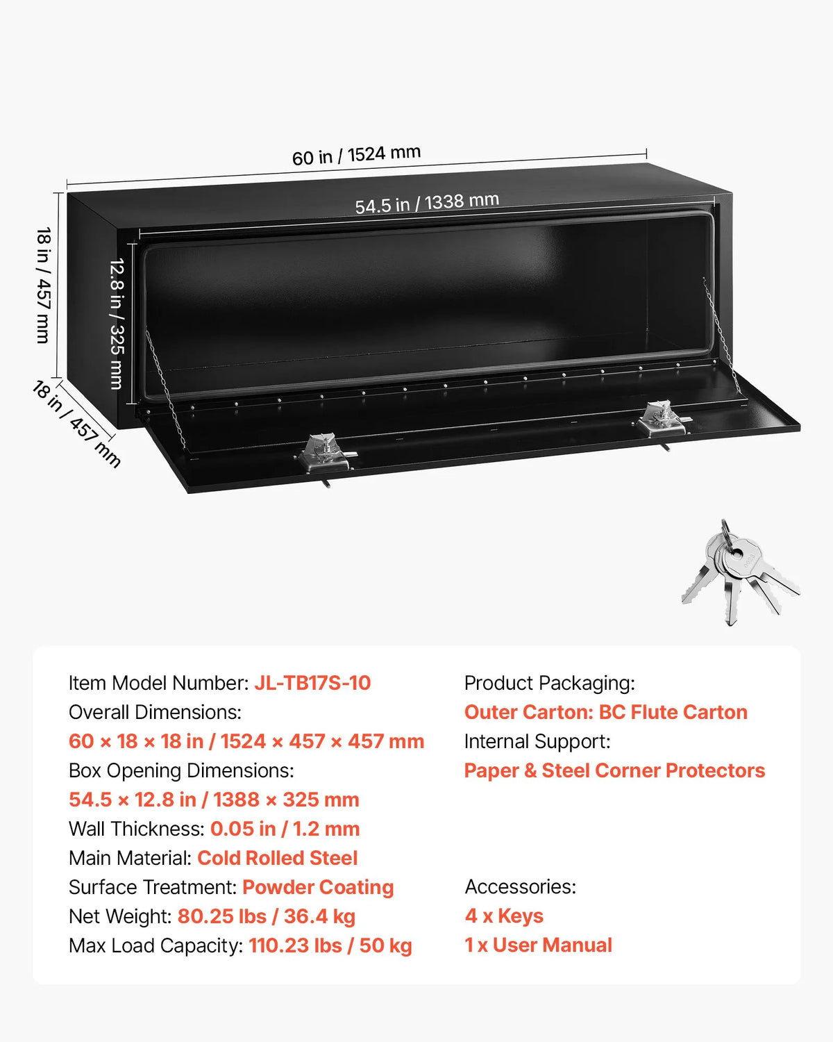60" Underbody Truck Tool Box – Heavy-Duty Steel Storage Chest