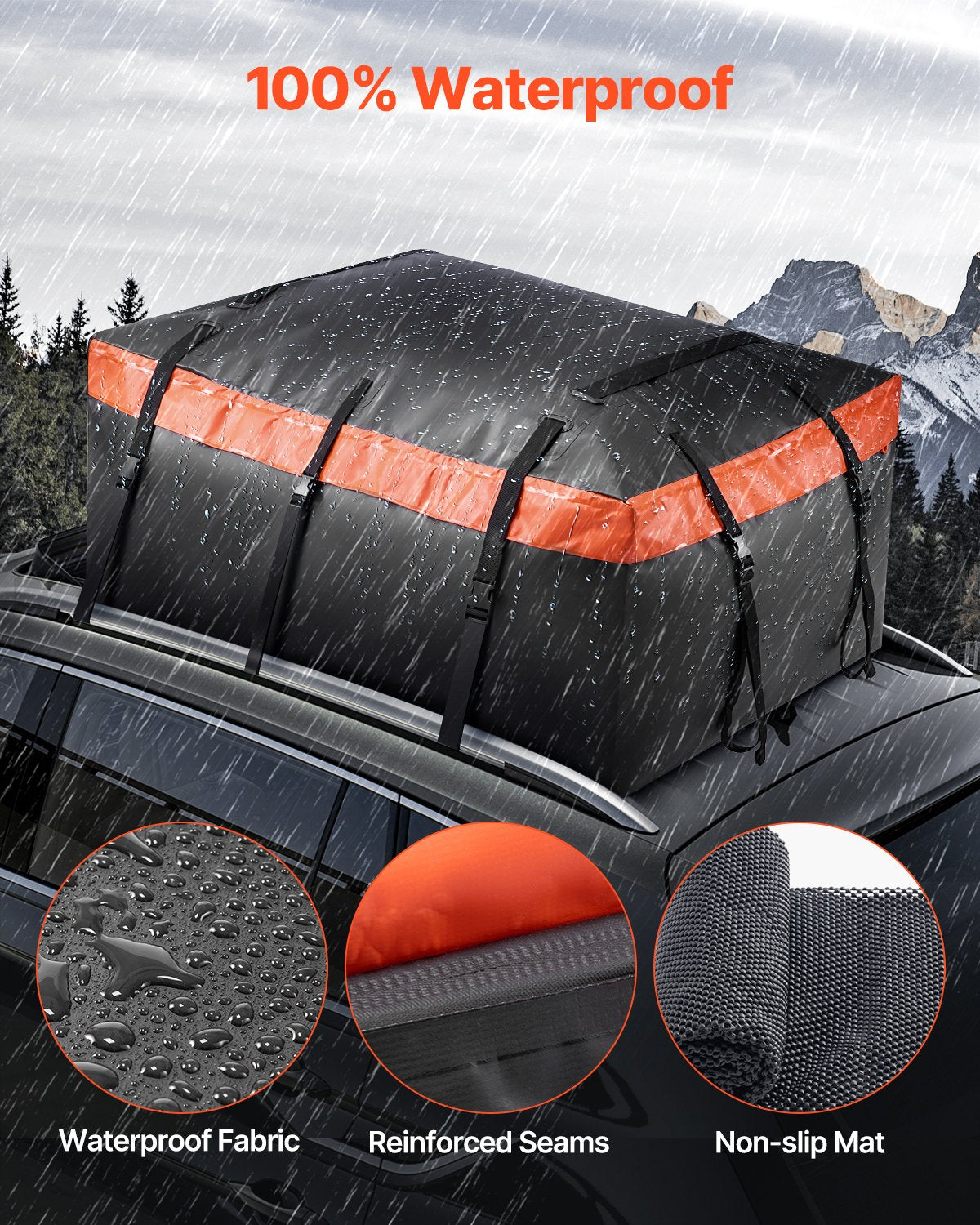 VEVOR Car Rooftop Cargo Carrier Bag 20 Cubic Feet 840D PVC Car Roof Luggage Bag 
