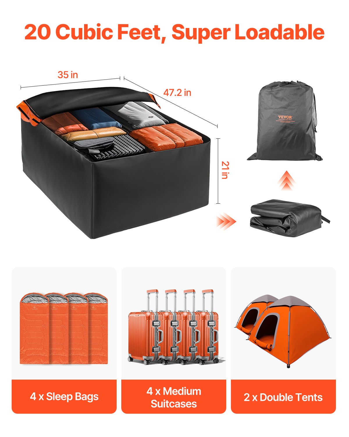 VEVOR Car Rooftop Cargo Carrier Bag 20 Cubic Feet 840D PVC Car Roof Luggage Bag 