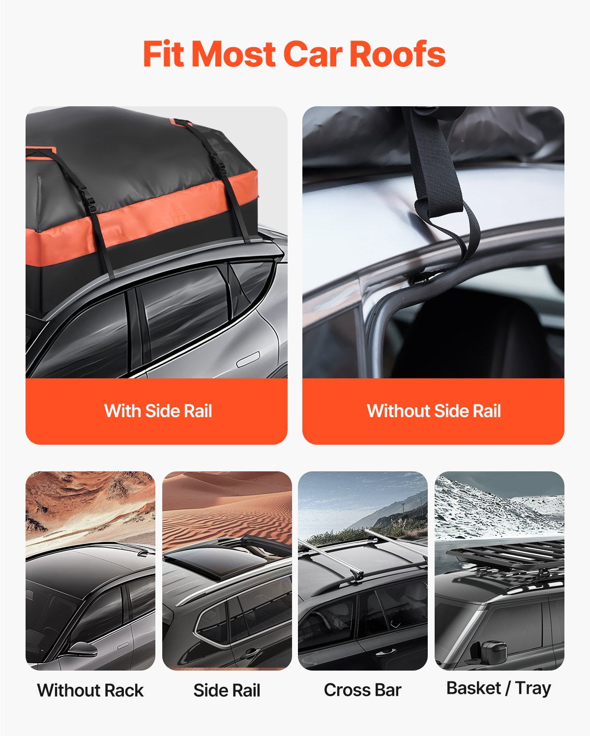 VEVOR Car Rooftop Cargo Carrier Bag 15 Cubic Feet Roof Cargo Carrier 840D PVC 