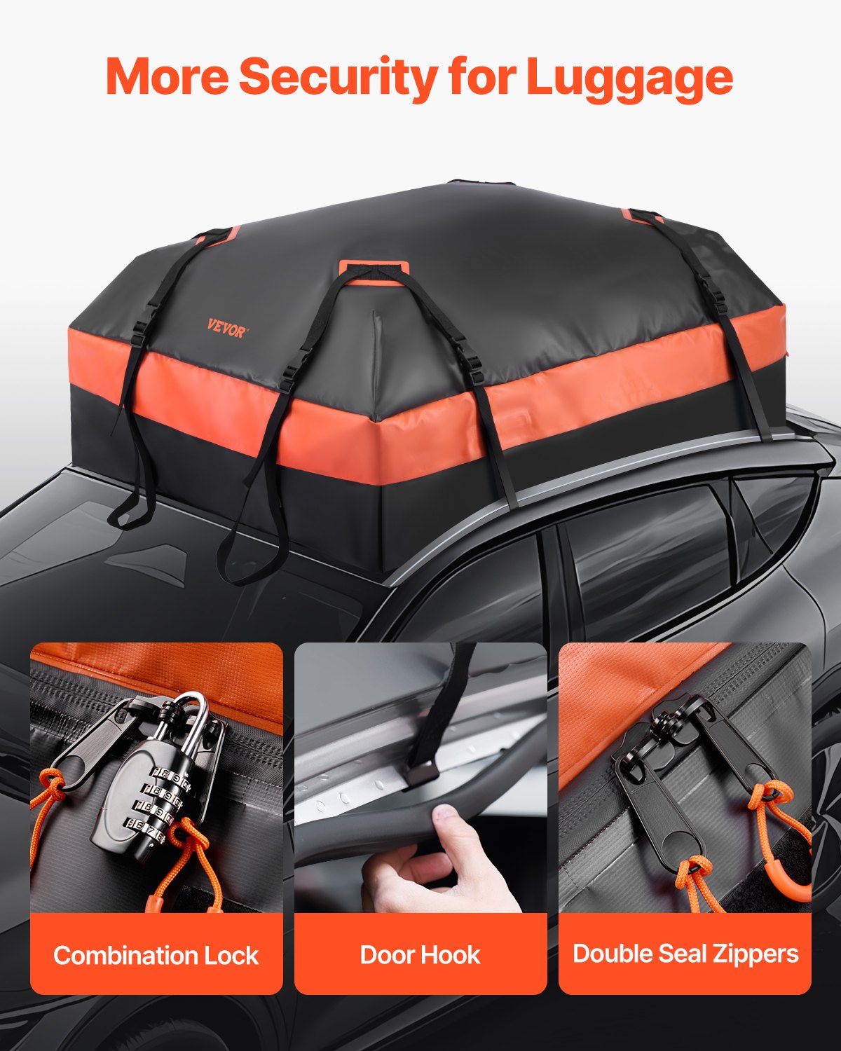 VEVOR Car Rooftop Cargo Carrier Bag 15 Cubic Feet Roof Cargo Carrier 840D PVC 