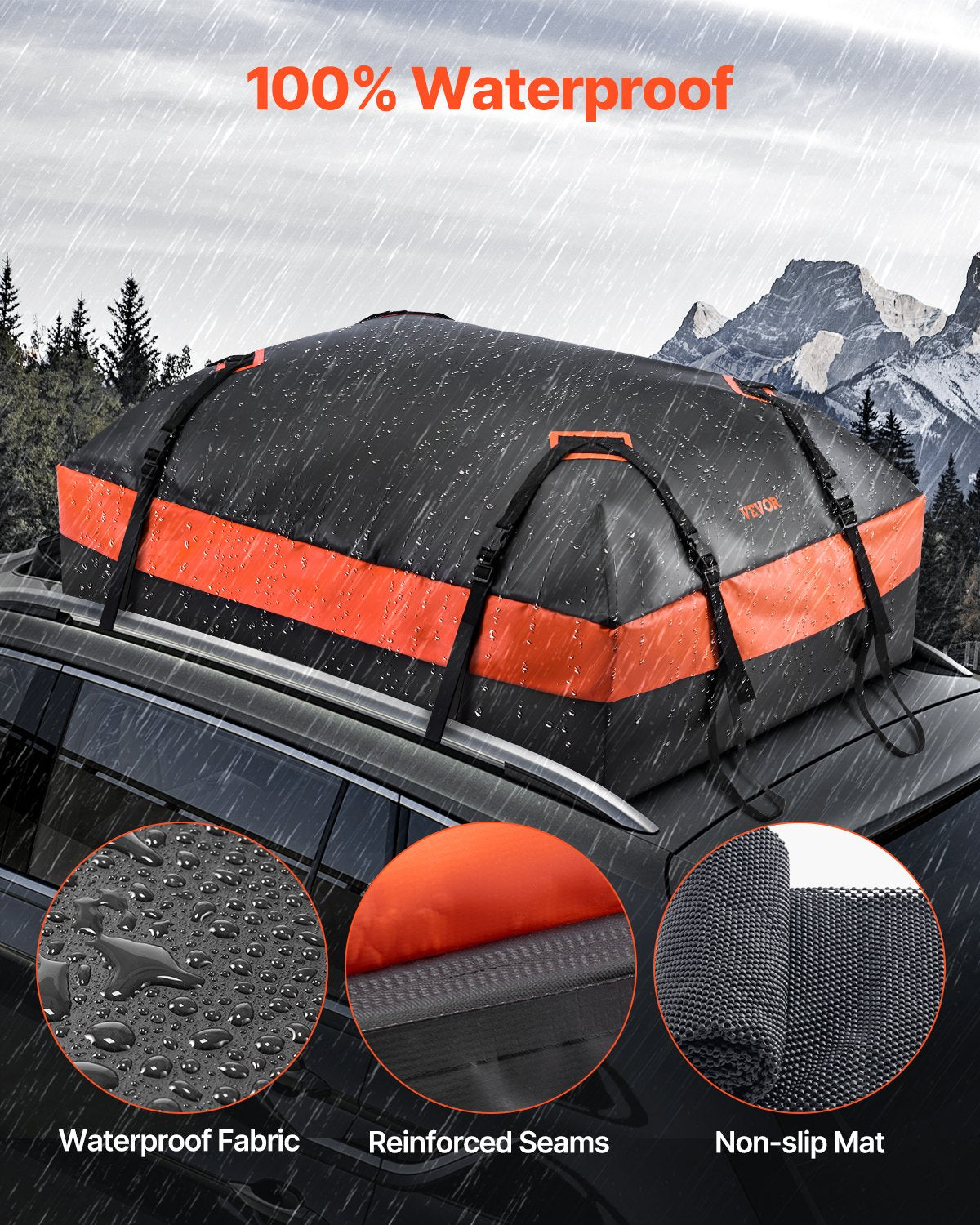 VEVOR Car Rooftop Cargo Carrier Bag 21 Cubic Feet Roof Cargo Carrier 840D PVC 