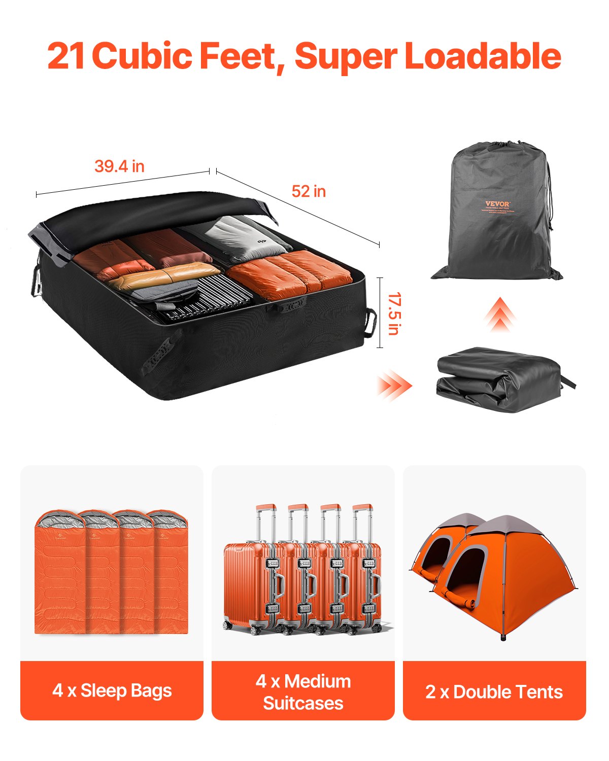 VEVOR Car Rooftop Cargo Carrier Bag 21 Cubic Feet Cargo Carrier for Car Roof 