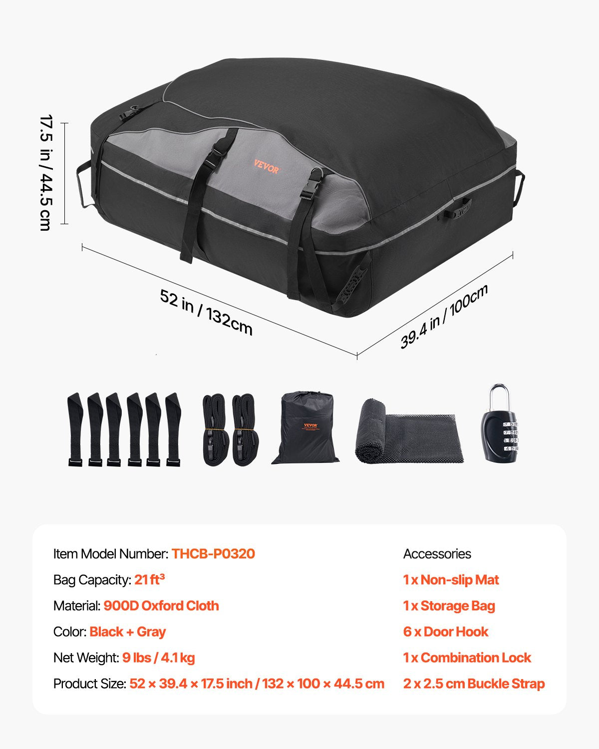 VEVOR Car Rooftop Cargo Carrier Bag 21 Cubic Feet Cargo Carrier for Car Roof 