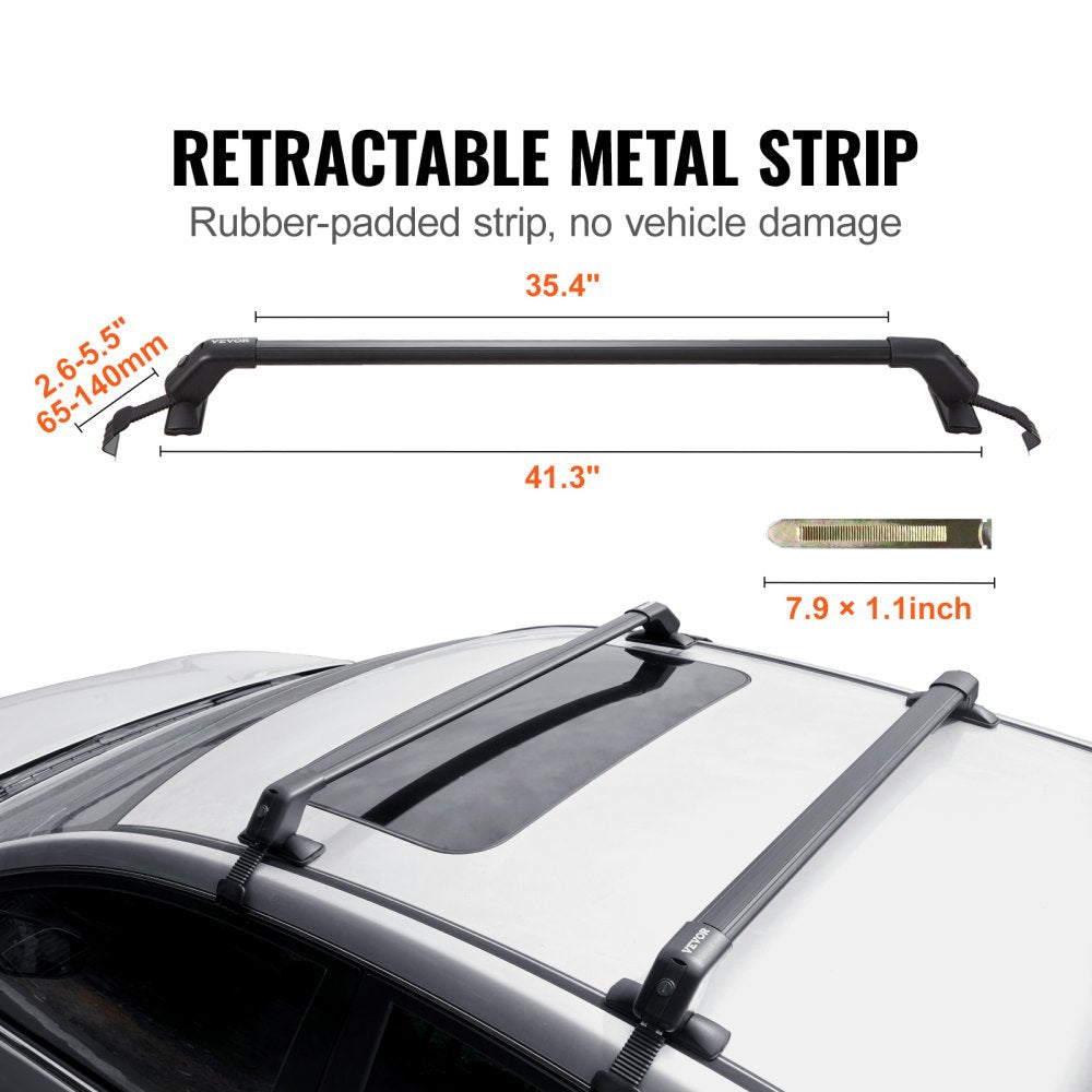 VEVOR Universal Roof Rack Cross Bars, 41.3" Aluminum Roof Rack Crossbars, Fit Roof without Side Rail, 155 lbs Load Capacity, Adjustable Bare Roof Crossbars with Locks, for SUVs, Sedans, and Vans 
