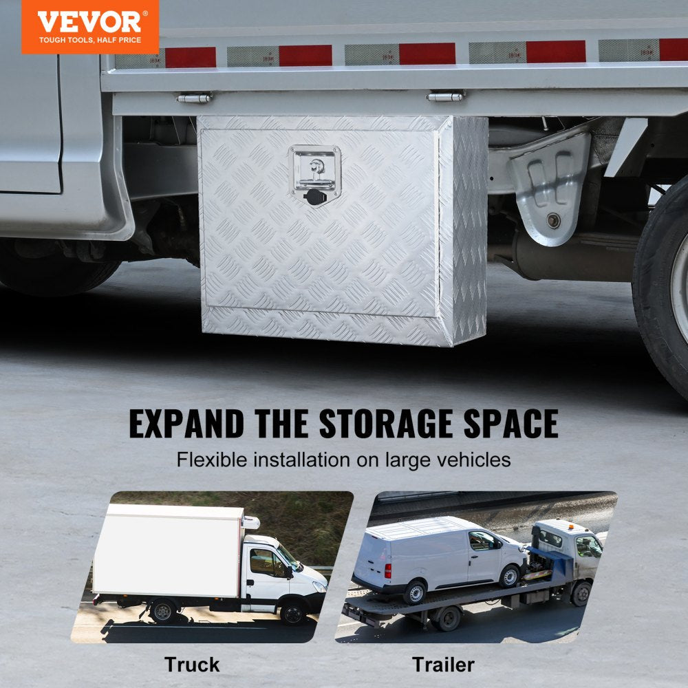 VEVOR Underbody Truck Box, 24"×14"×16" Pickup Storage Box, Heavy Duty Aluminum Diamond Plate Tool Box with Lock and Keys, Waterproof Trailer Storage Box with T-Handle Latch for Truck, Van, Trailer 