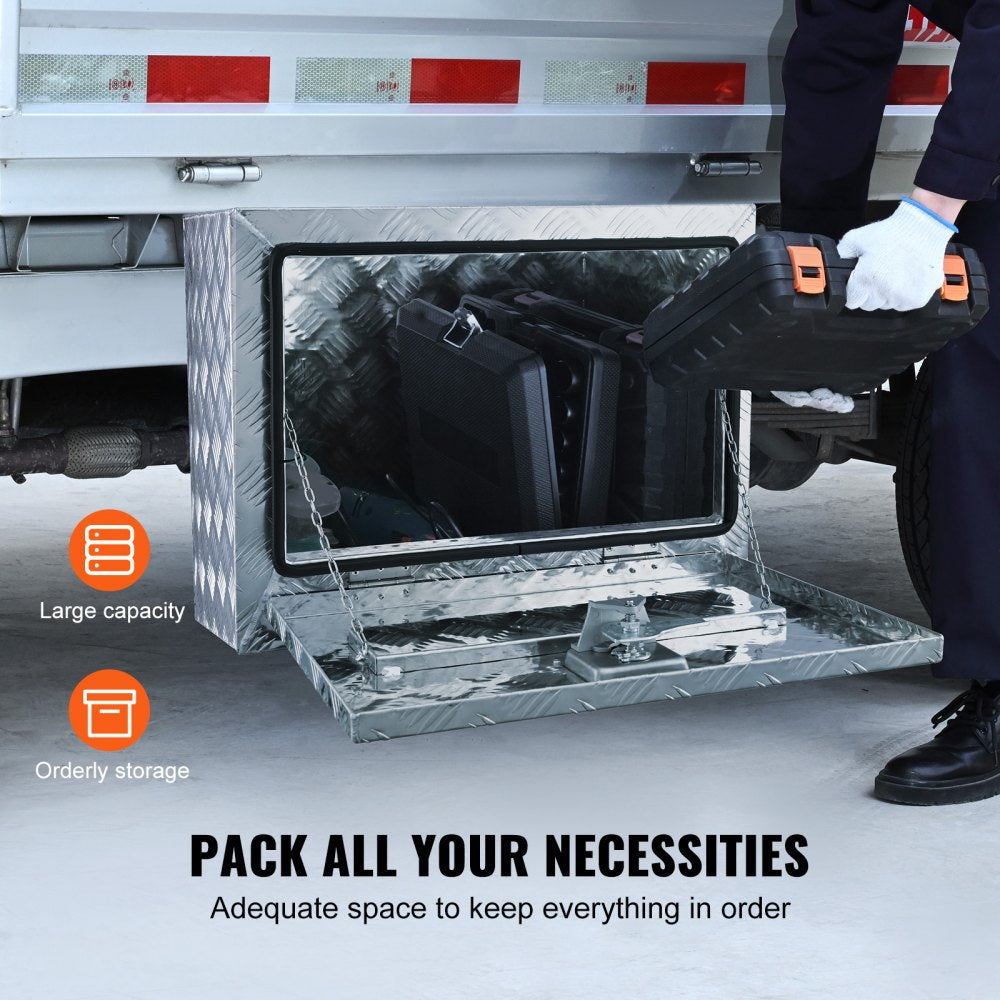 VEVOR Underbody Truck Box, 24"×14"×16" Pickup Storage Box, Heavy Duty Aluminum Diamond Plate Tool Box with Lock and Keys, Waterproof Trailer Storage Box with T-Handle Latch for Truck, Van, Trailer 