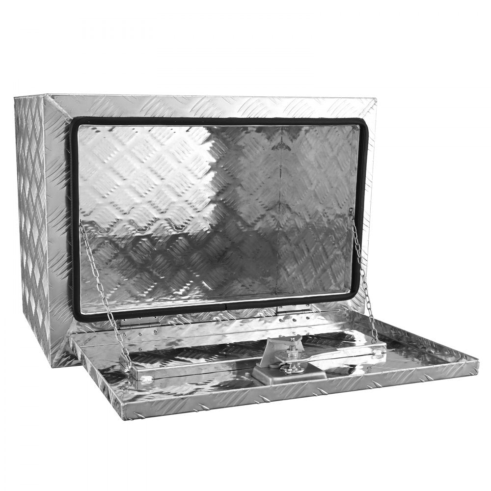 VEVOR Underbody Truck Box, 24"×14"×16" Pickup Storage Box, Heavy Duty Aluminum Diamond Plate Tool Box with Lock and Keys, Waterproof Trailer Storage Box with T-Handle Latch for Truck, Van, Trailer 
