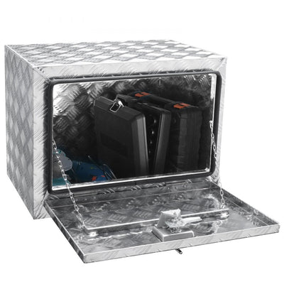 VEVOR Underbody Truck Box, 24"×14"×16" Pickup Storage Box, Heavy Duty Aluminum Diamond Plate Tool Box with Lock and Keys, Waterproof Trailer Storage Box with T-Handle Latch for Truck, Van, Trailer 