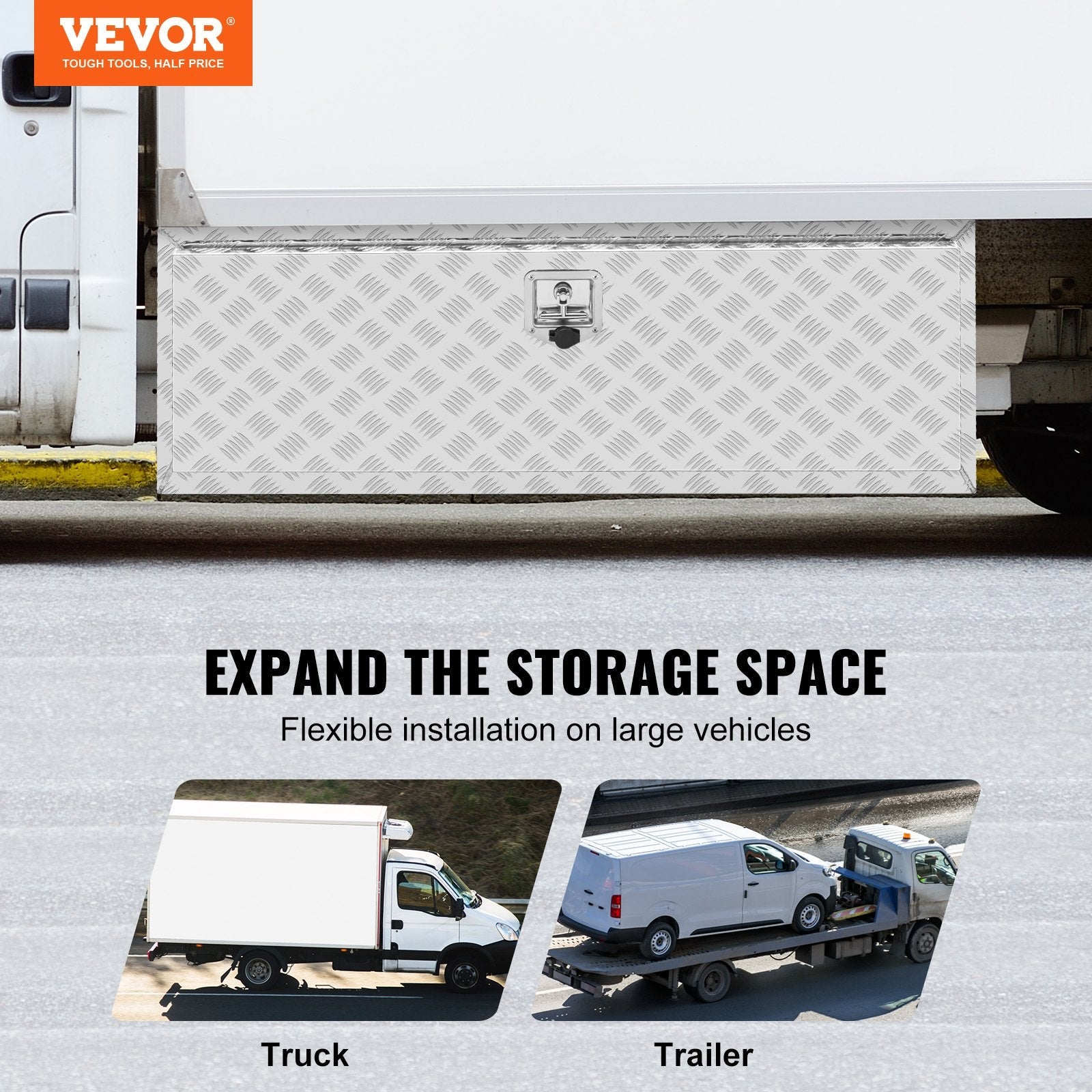 VEVOR Underbody Aluminum Truck Tool Box 48" x 24" x 24" Trailer RV Tool Storage 