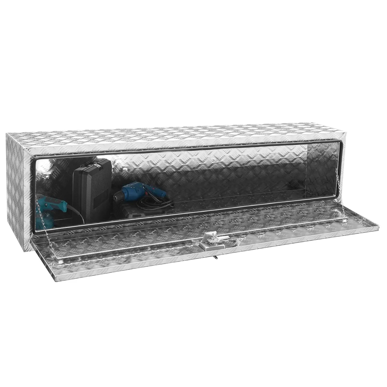 VEVOR Underbody Truck Box, 60"×17"×18" Pickup Storage Box, Heavy Duty Aluminum Diamond Plate Tool Box with Lock and Keys, Waterproof Trailer Storage Box with T-Handle Latch for Truck, Van, Trailer
