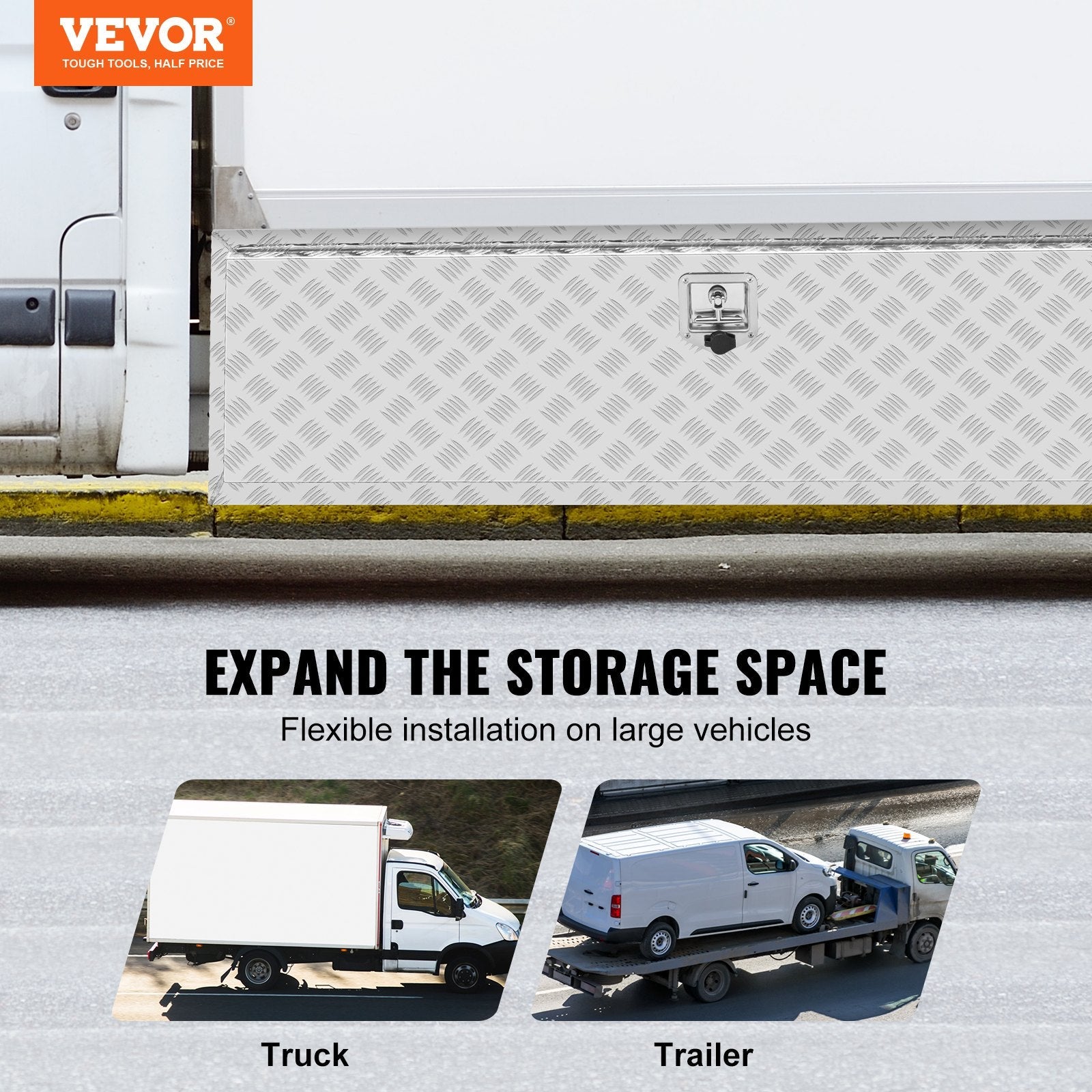 VEVOR Underbody Aluminum Truck Tool Box 60" x 24" x 24" Trailer RV Tool Storage 