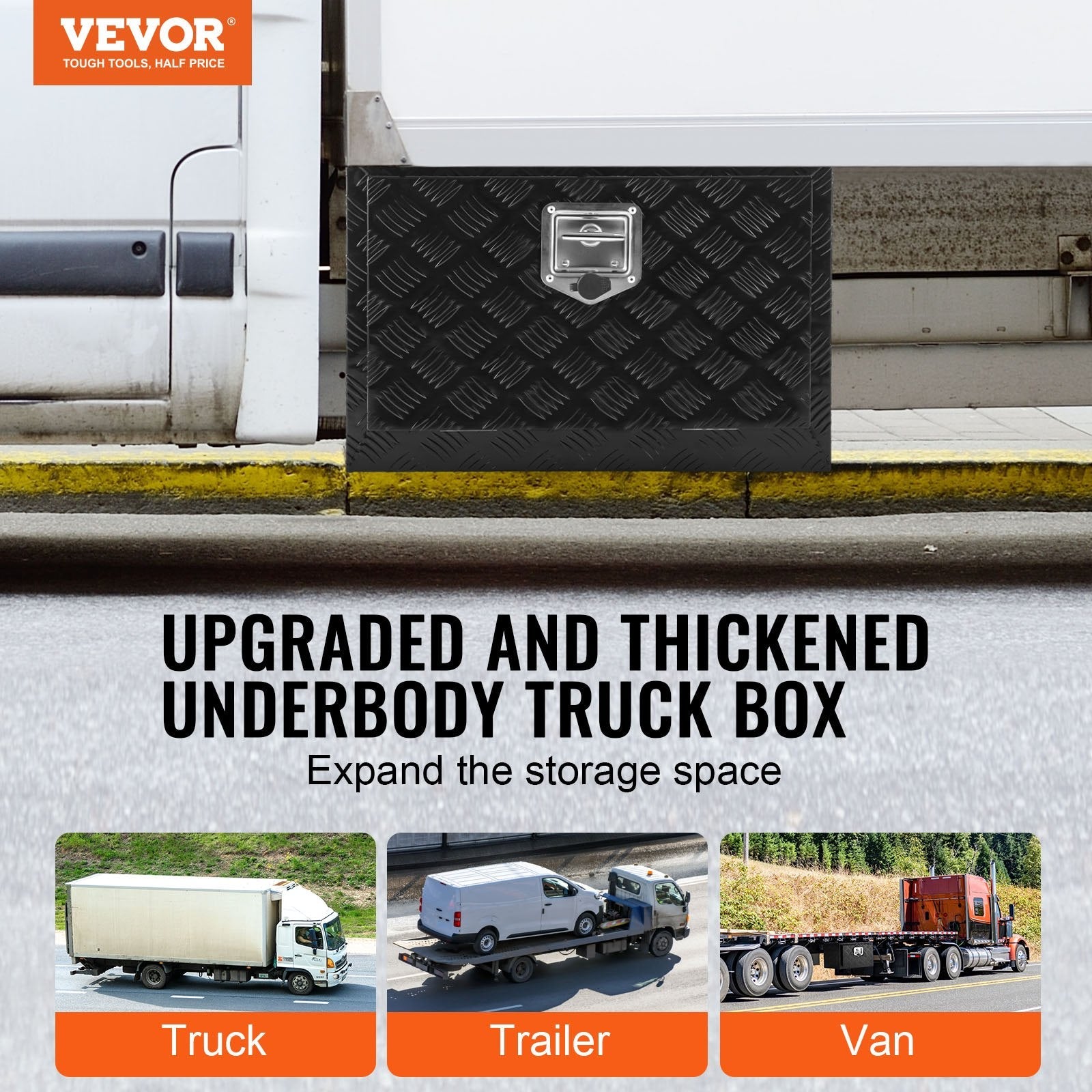VEVOR Underbody Aluminum Truck Tool Box 24" x 12" x 14" Trailer RV Tool Storage 