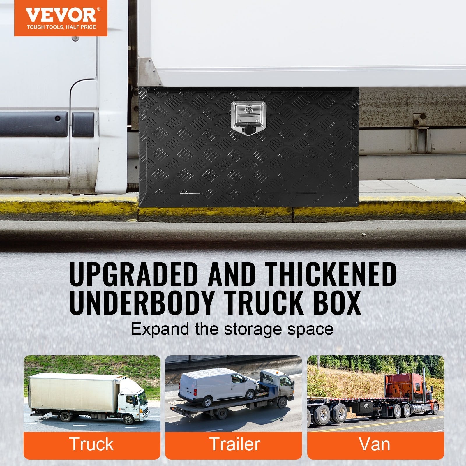 VEVOR Underbody Aluminum Truck Tool Box 30" x 14" x 16" Trailer RV Tool Storage 