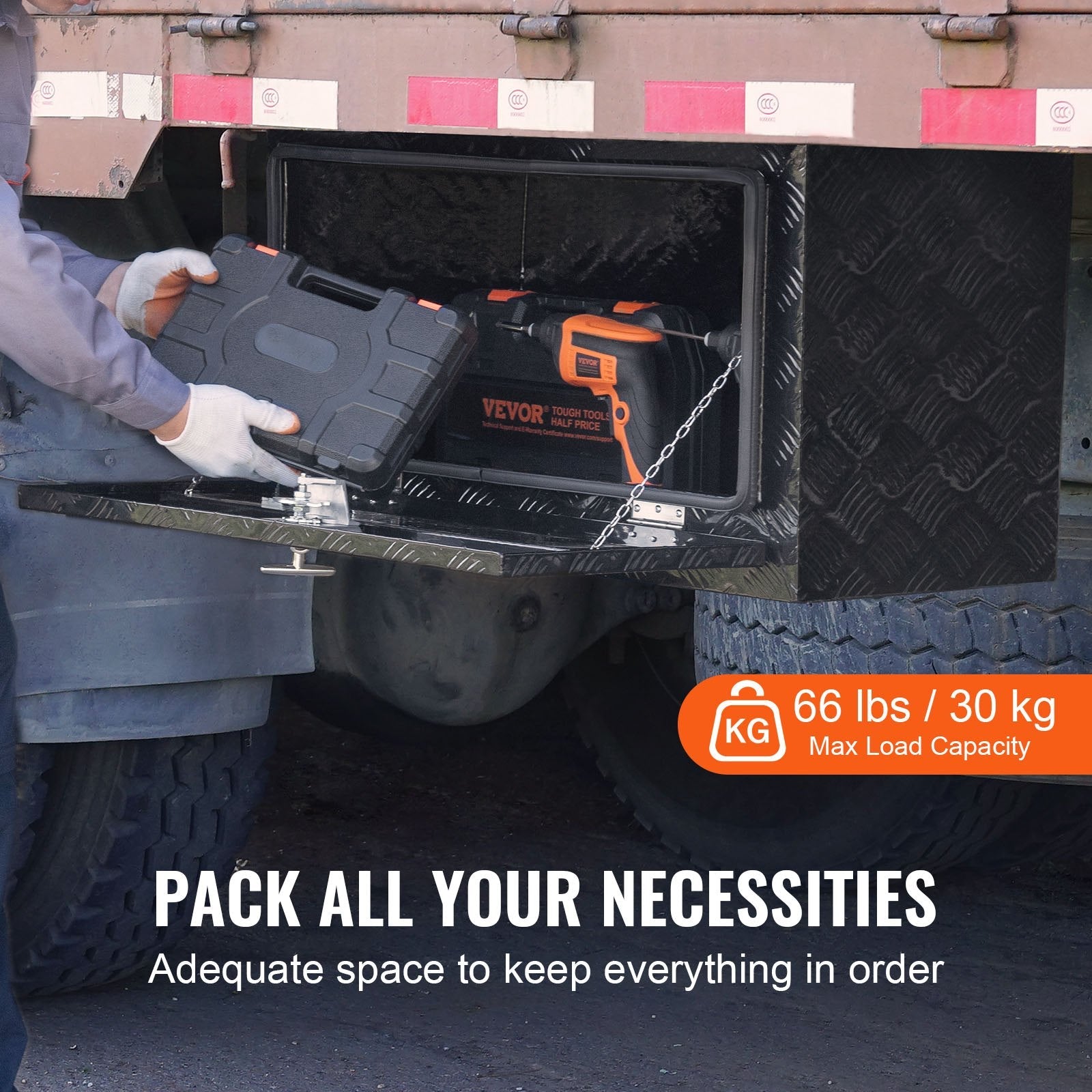 VEVOR Underbody Aluminum Truck Tool Box 30" x 17" x 18" Trailer RV Tool Storage 