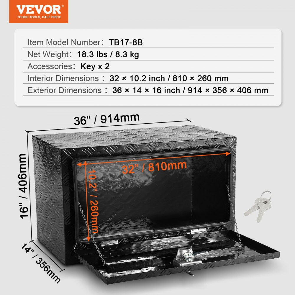 VEVOR Underbody Aluminum Truck Tool Box 36" x 14" x 16" Trailer RV Tool Storage 