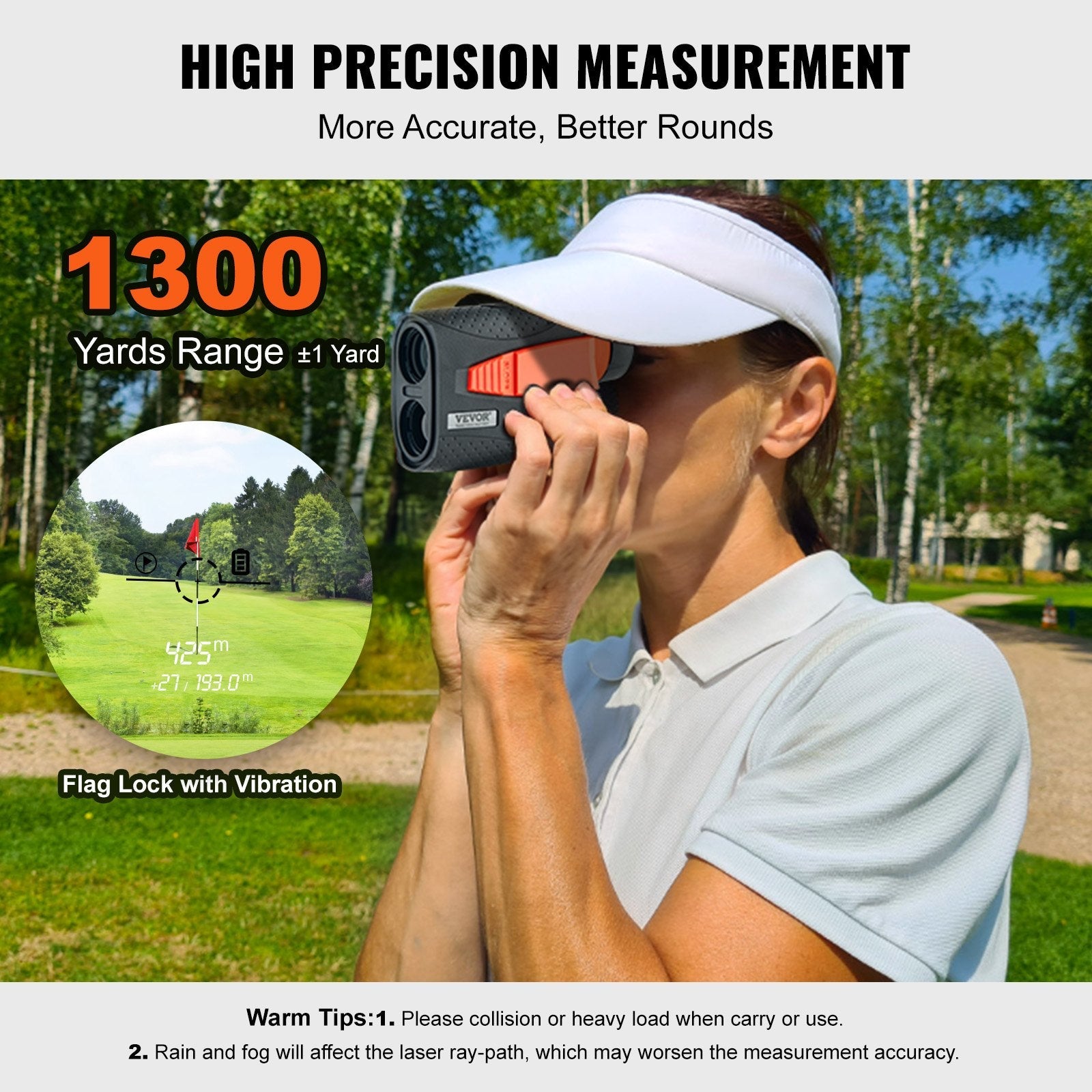 VEVOR Magnetic Golf Rangefinder, 1300 Yards Laser Golfing Hunting Range Finder, 6X Magnification Golfing Accessory with Distance Measuring, High-Precision Flag Lock Vibration, Slope, USB Charge 