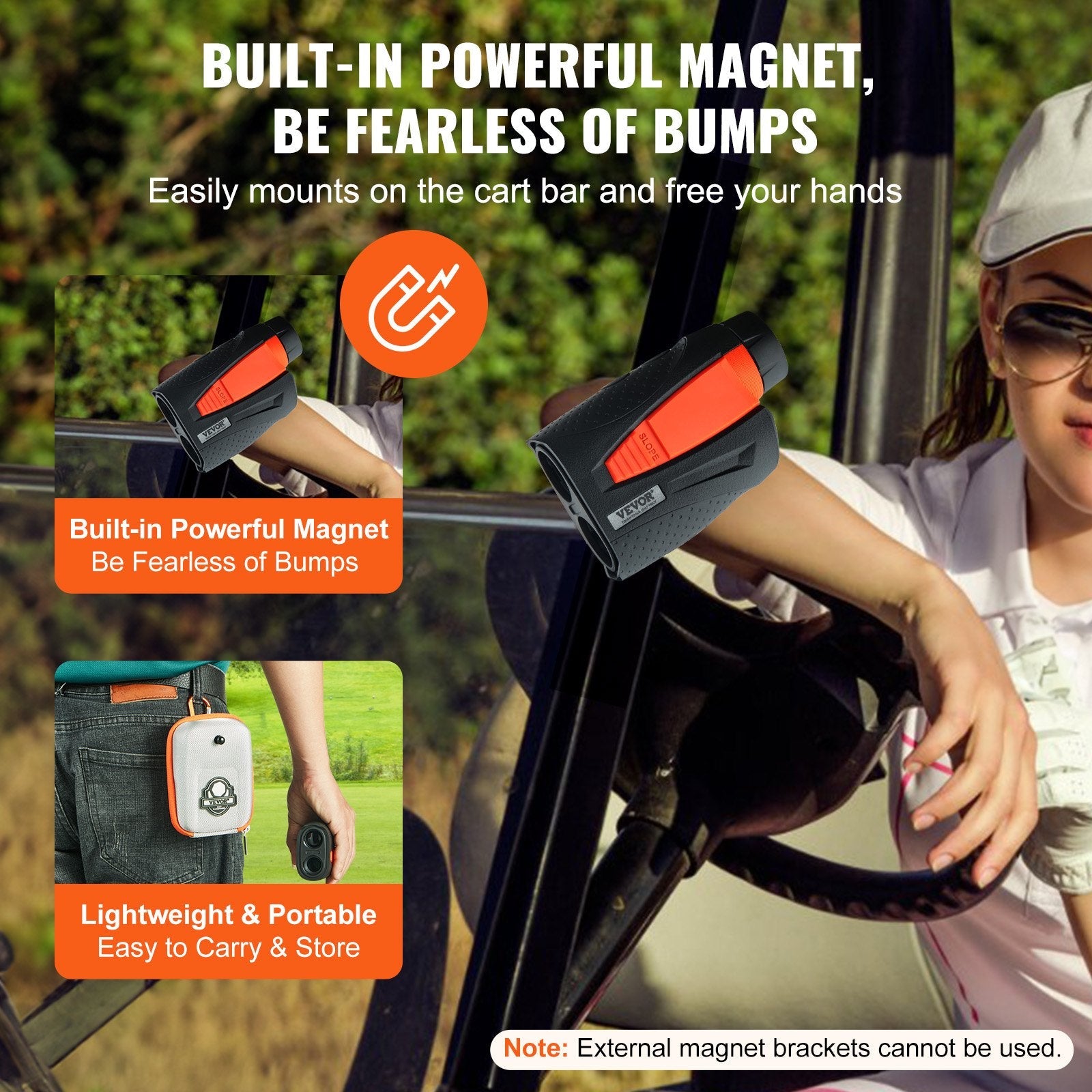 VEVOR Magnetic Golf Rangefinder, 1300 Yards Laser Golfing Hunting Range Finder, 6X Magnification Golfing Accessory with Distance Measuring, High-Precision Flag Lock Vibration, Slope, USB Charge 