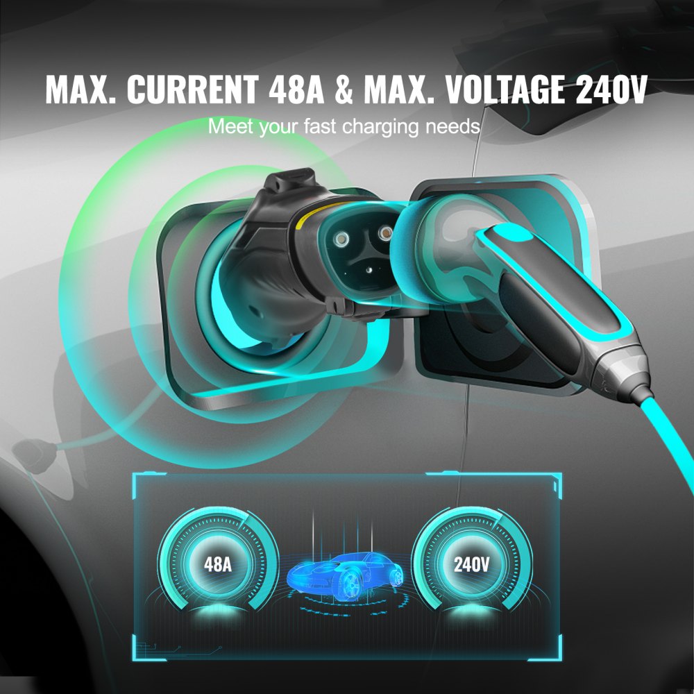 VEVOR Tesla to J1772 Charging Adapter, Max 48 Amp 240V, J1772 EVs Charger Adapter, with IP65 Storage Bag Anti-Drop Lock, for Tesla High Powered Wall Connector, Destination Charger and Mobile Connector 