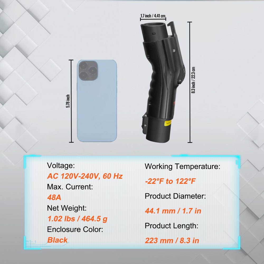 VEVOR Tesla to J1772 Charging Adapter, Max 48 Amp 240V, J1772 EVs Charger Adapter, with IP65 Storage Bag Anti-Drop Lock, for Tesla High Powered Wall Connector, Destination Charger and Mobile Connector 