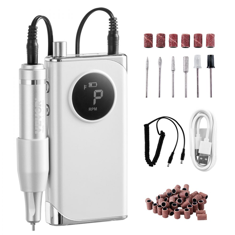 VEVOR Electric Rechargeable Nail Drill, 40,000RPM Portable Cordless Nail E File Machine, LCD-Display Acrylic Gel Grinder Tool with 6 Bits and 50PCS Sanding Bands for Manicure Pedicure Carve Polish 