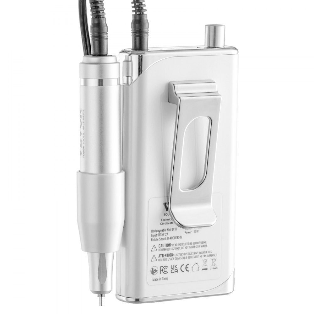 VEVOR Electric Rechargeable Nail Drill, 40,000RPM Portable Cordless Nail E File Machine, LCD-Display Acrylic Gel Grinder Tool with 6 Bits and 50PCS Sanding Bands for Manicure Pedicure Carve Polish 