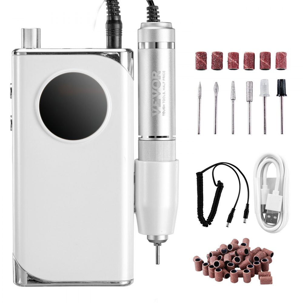 VEVOR Electric Rechargeable Nail Drill, 40,000RPM Portable Cordless Nail E File Machine, LCD-Display Acrylic Gel Grinder Tool with 6 Bits and 50PCS Sanding Bands for Manicure Pedicure Carve Polish 