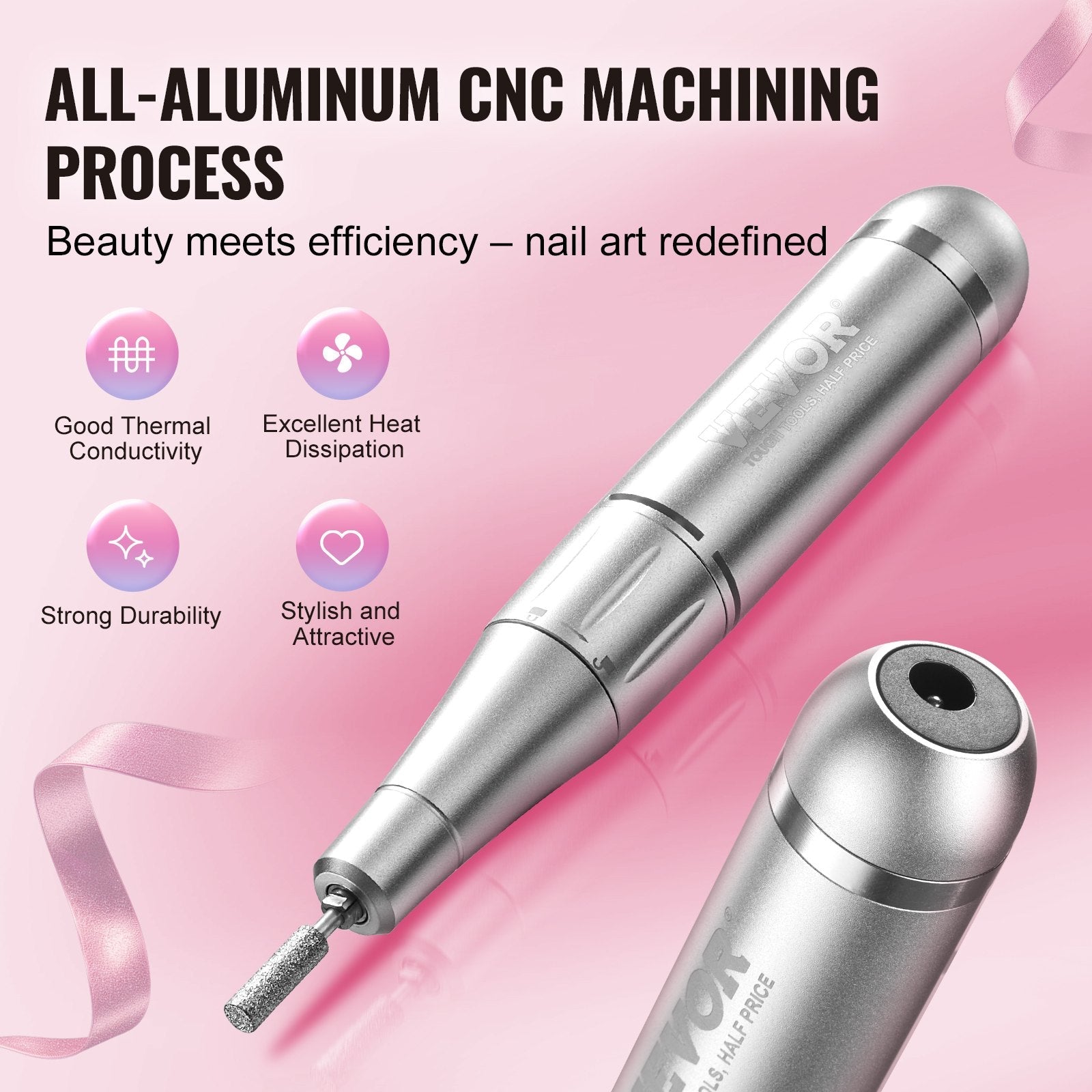 VEVOR Electric Rechargeable Nail Drill, 35,000RPM Portable Cordless Nail E File Machine, LCD-Display Acrylic Gel Grinder Tool with 6 Bits and 50PCS Sanding Bands for Manicure Pedicure Carve Polish 