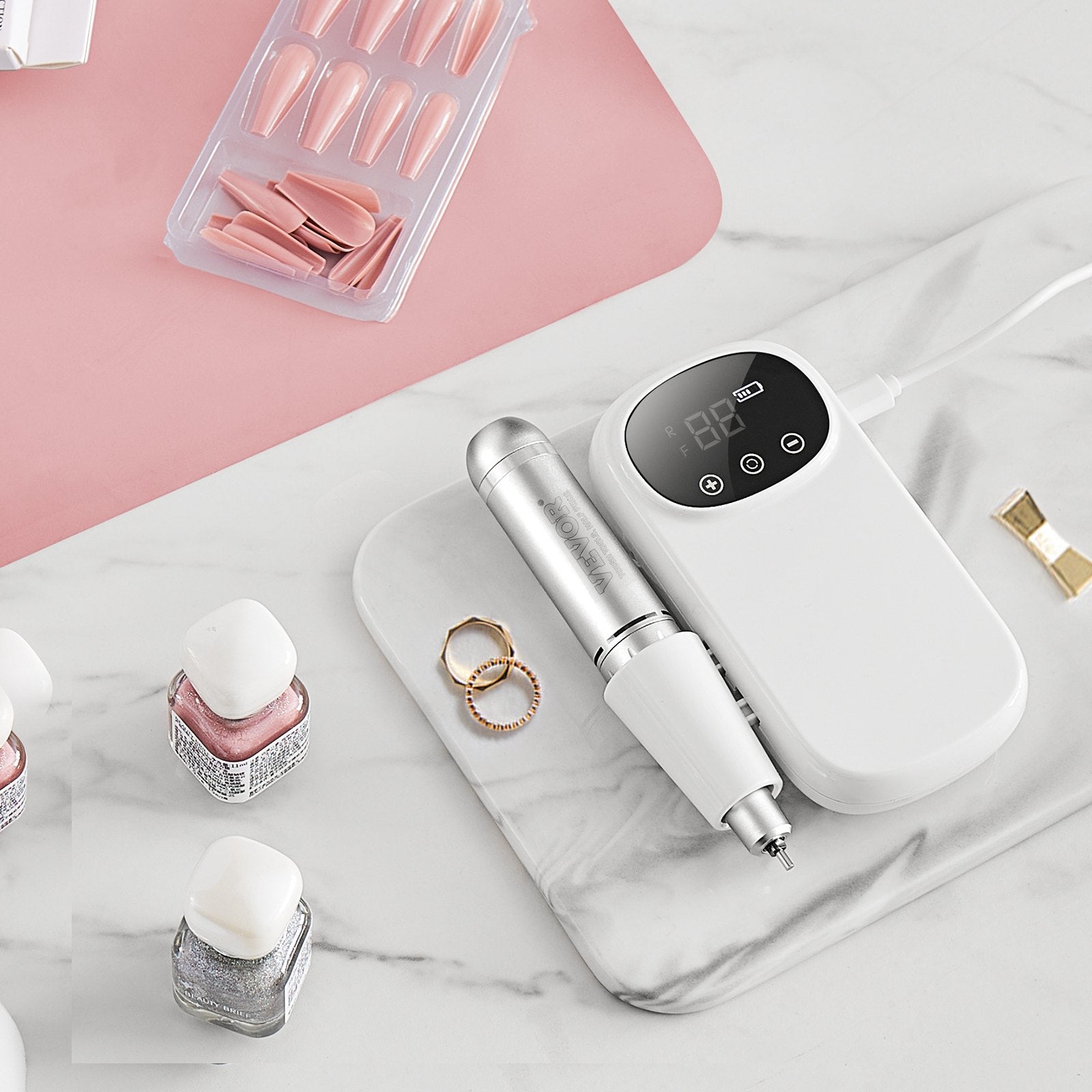 VEVOR Electric Rechargeable Nail Drill, 35,000RPM Portable Cordless Nail E File Machine, LCD-Display Acrylic Gel Grinder Tool with 6 Bits and 50PCS Sanding Bands for Manicure Pedicure Carve Polish 