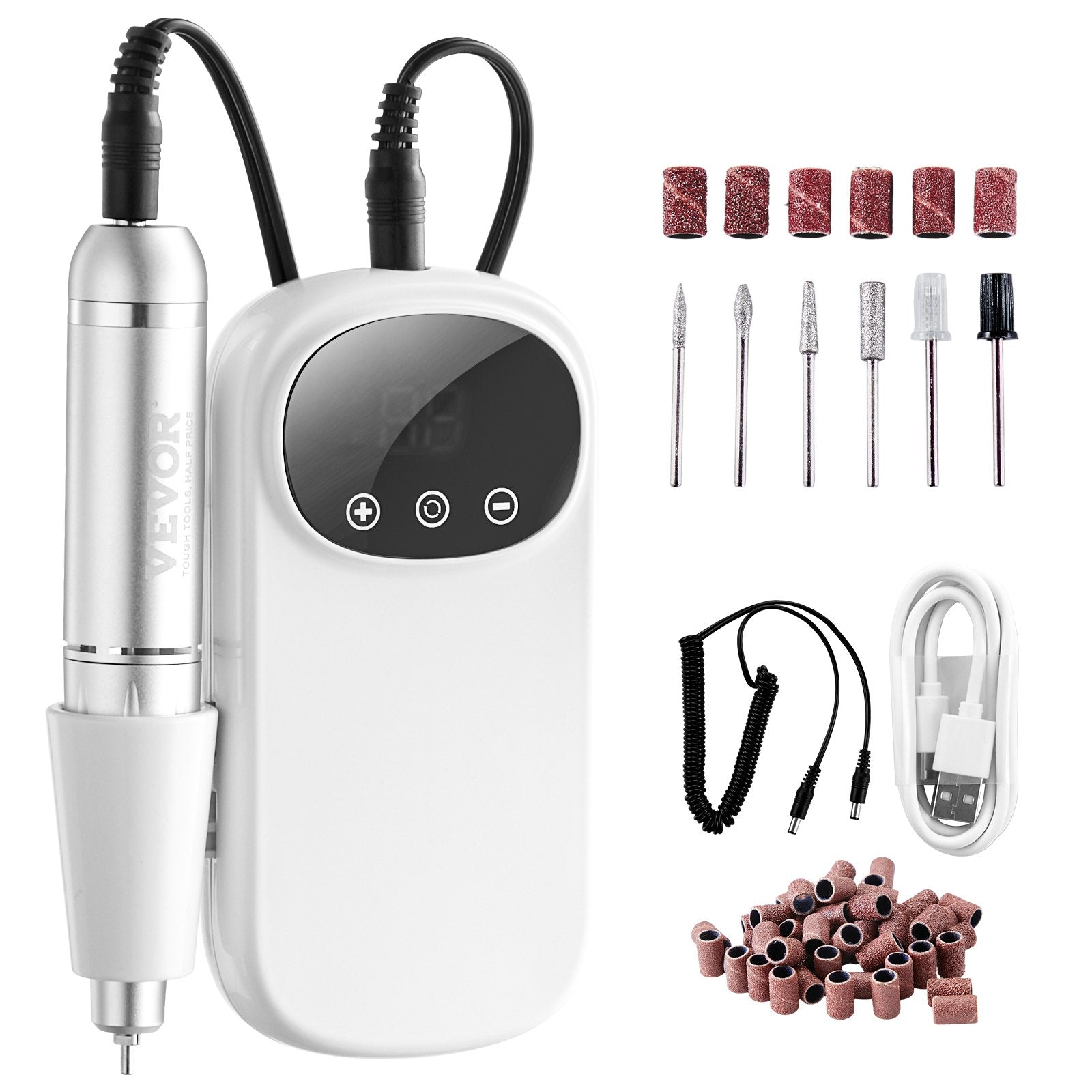 VEVOR Electric Rechargeable Nail Drill, 35,000RPM Portable Cordless Nail E File Machine, LCD-Display Acrylic Gel Grinder Tool with 6 Bits and 50PCS Sanding Bands for Manicure Pedicure Carve Polish 