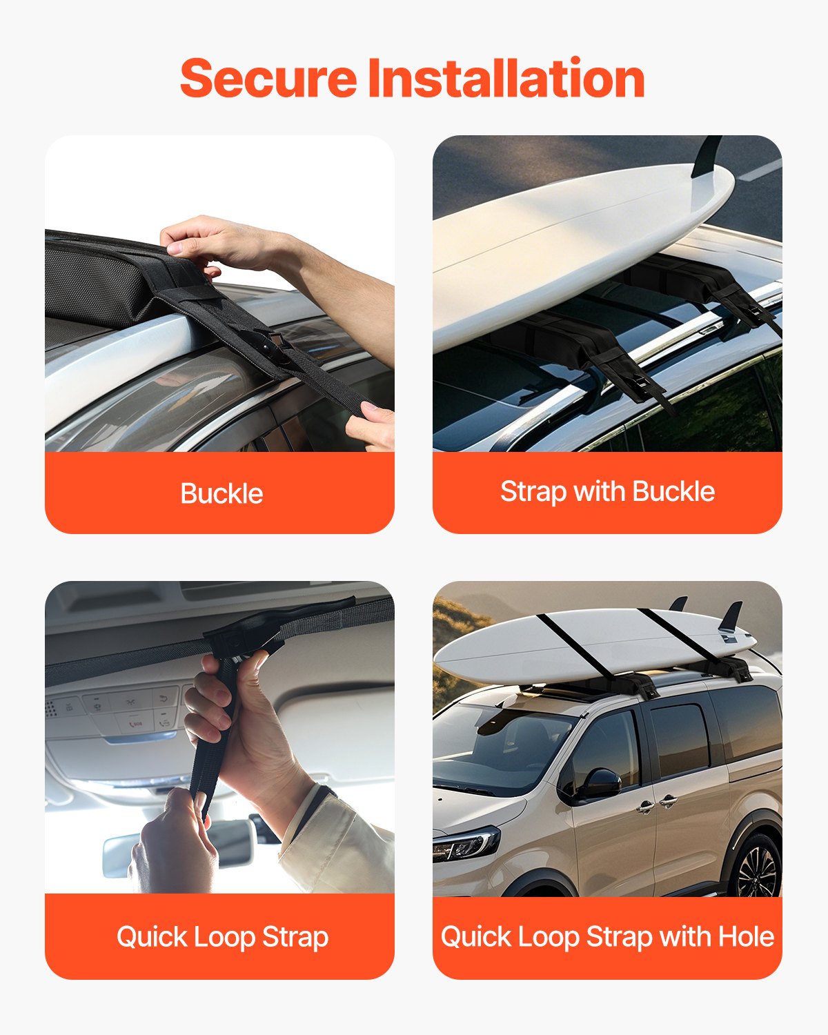 VEVOR Soft Roof Rack Pads 33in 176lbs Load Capacity for Kayak Canoe Surfboard Luggage 