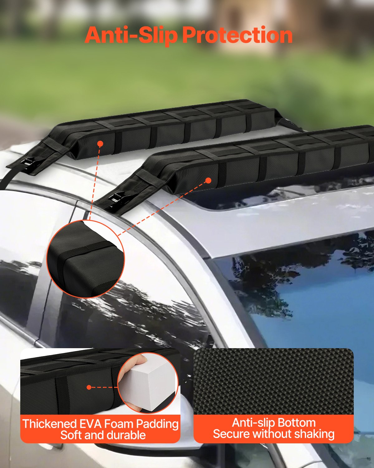 VEVOR Soft Roof Rack Pads 33in 176lbs Load Capacity for Kayak Canoe Surfboard Luggage 