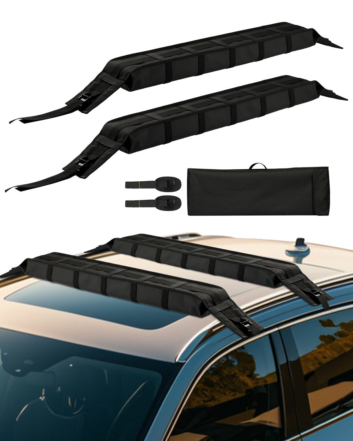 VEVOR Soft Roof Rack Pads 33in 176lbs Load Capacity for Kayak Canoe Surfboard Luggage 