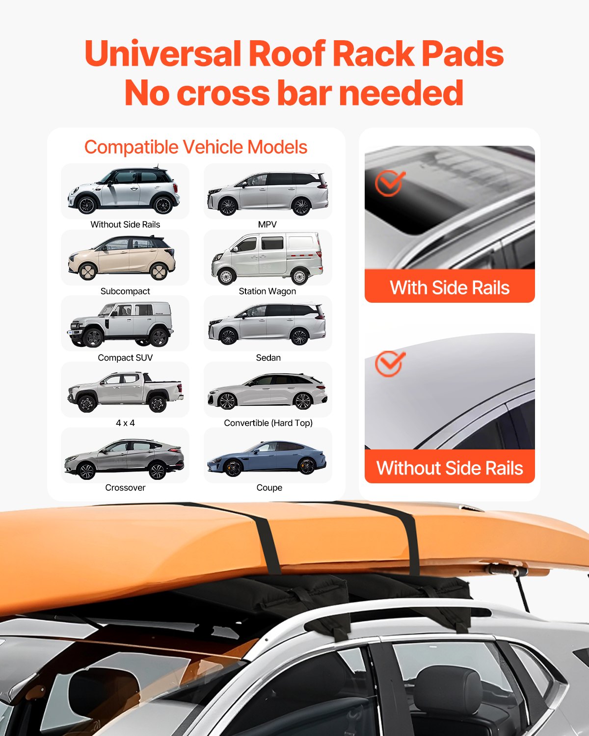 VEVOR Inflatable Roof Rack Pads 88lbs Load Capacity for Kayak Canoe Surfboard 