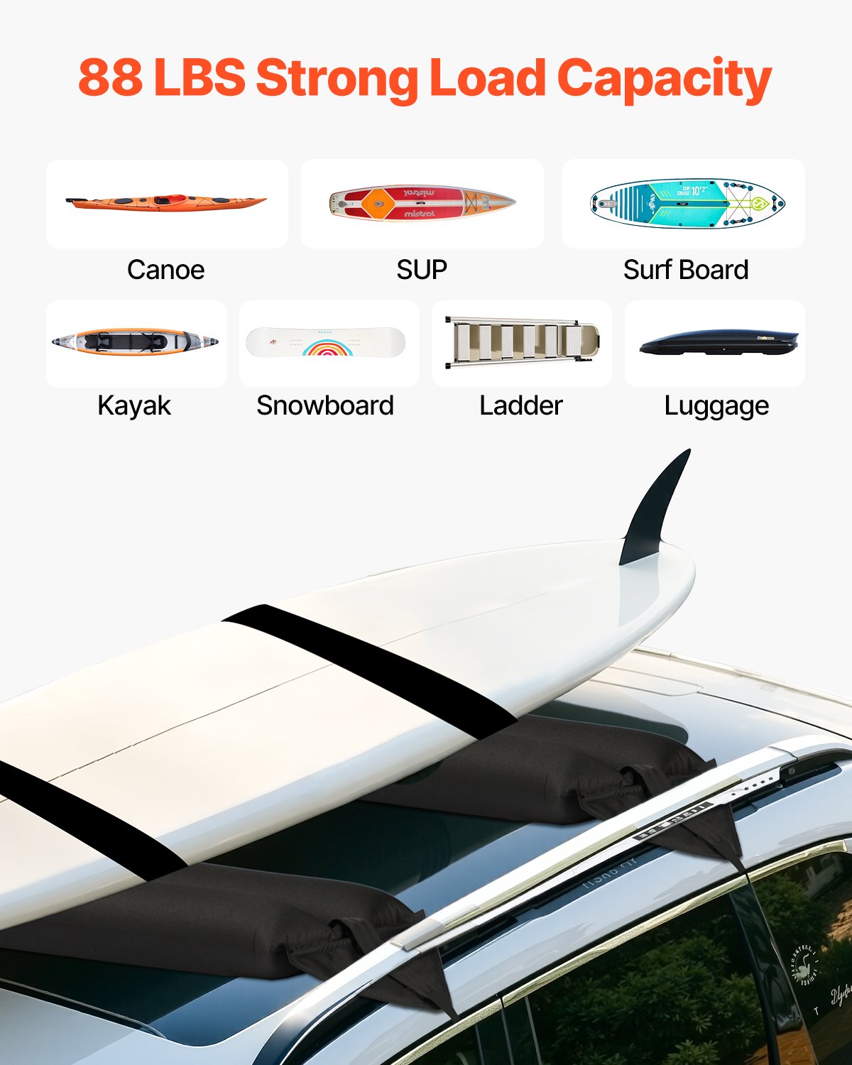 VEVOR Inflatable Roof Rack Pads 88lbs Load Capacity for Kayak Canoe Surfboard 