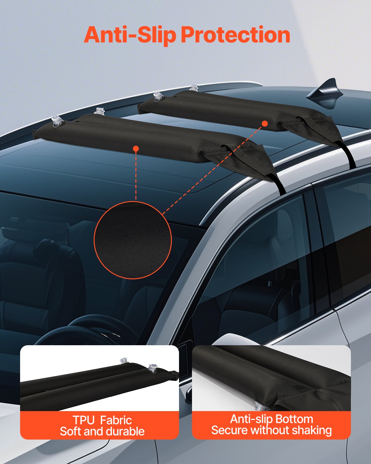 VEVOR Inflatable Roof Rack Pads 88lbs Load Capacity for Kayak Canoe Surfboard 