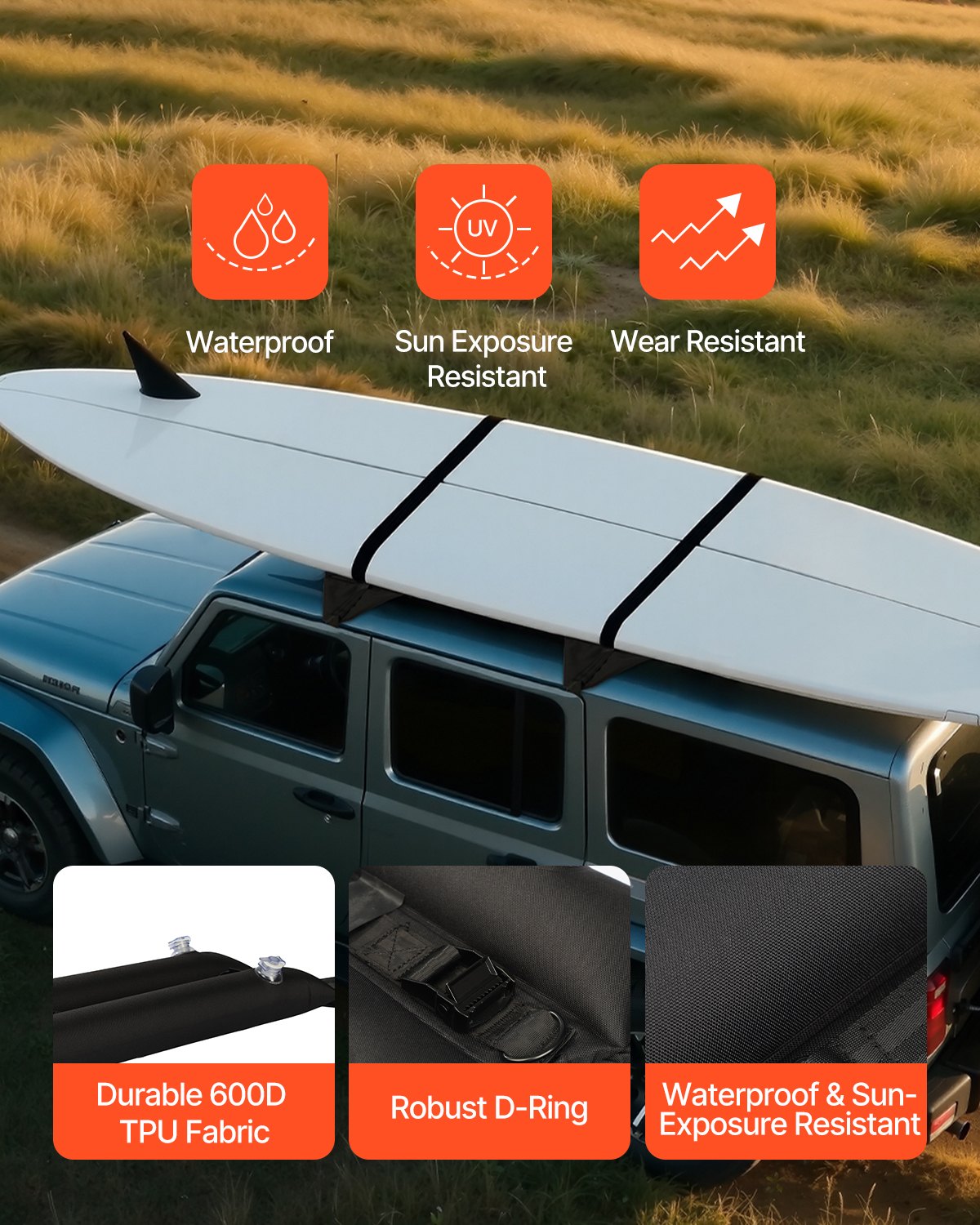 VEVOR Inflatable Roof Rack Pads 88lbs Load Capacity for Kayak Canoe Surfboard 