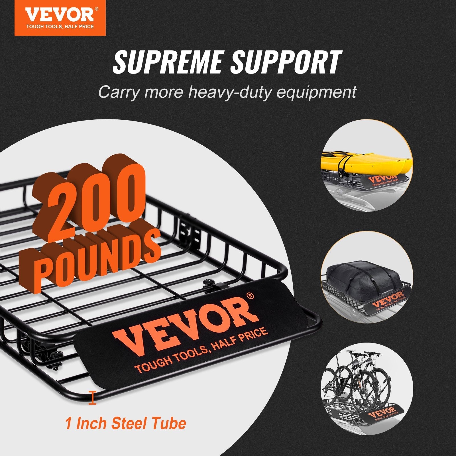 VEVOR Roof Rack Cargo Basket, 51" x 36" x 5" Rooftop Cargo Carrier w/ 15 Cu Ft Waterproof Cargo Bag, 200 LBS Capacity Universal Rack Carrier for SUV, Truck 
