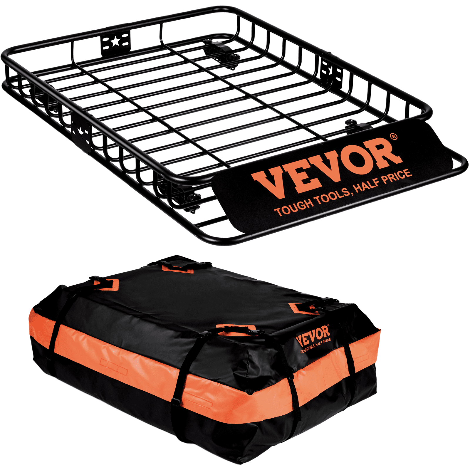 VEVOR Roof Rack Cargo Basket, 51" x 36" x 5" Rooftop Cargo Carrier w/ 15 Cu Ft Waterproof Cargo Bag, 200 LBS Capacity Universal Rack Carrier for SUV, Truck 