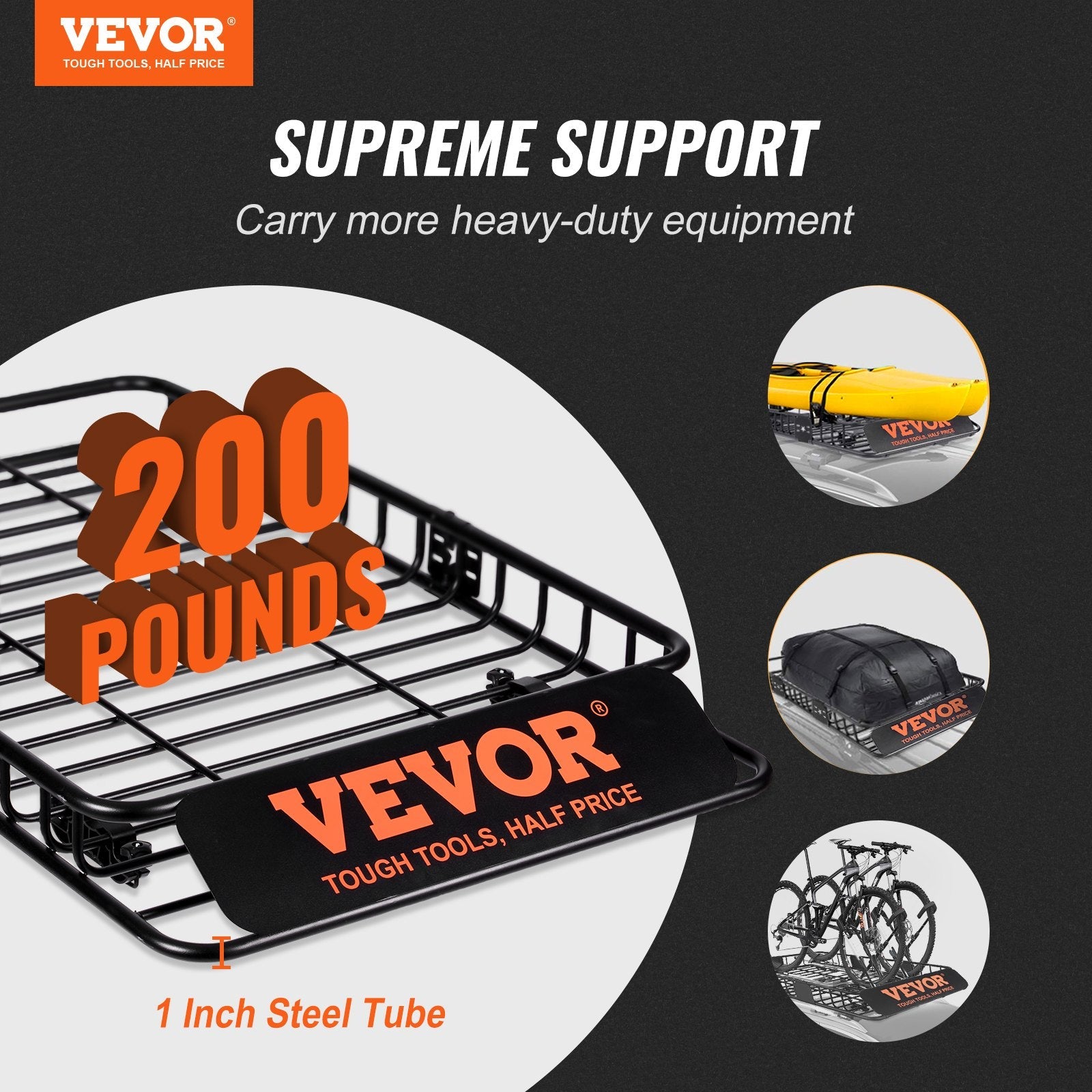 VEVOR Roof Rack Cargo Basket, 64" x 39" x 6" Rooftop Cargo Carrier with Extension, Heavy-duty 200 LBS Capacity Universal Roof Rack Basket, Luggage Holder for SUV, Truck, Vehicle 
