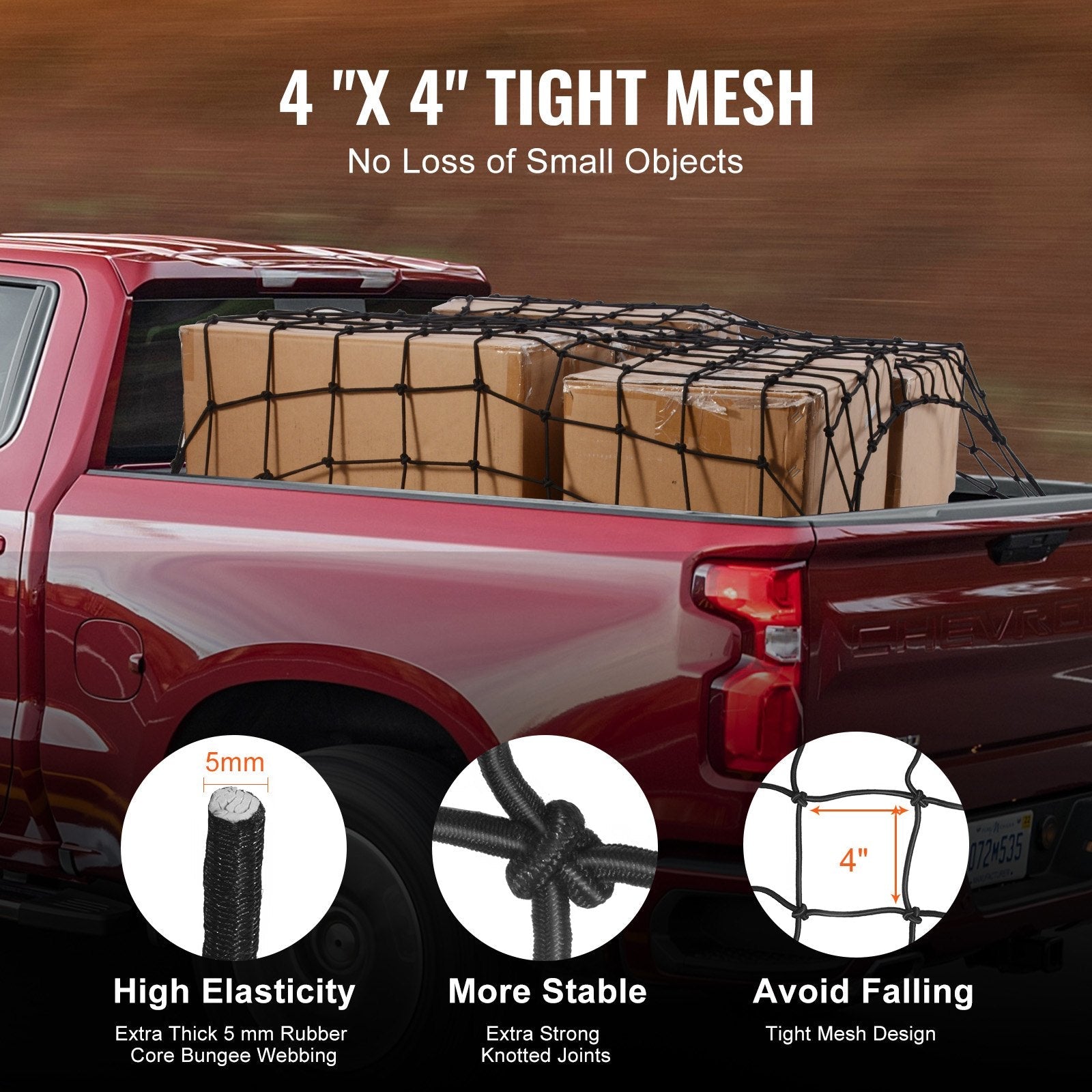 VEVOR Cargo Net Heavy Duty Bungee Cargo Net 7.2' x 10.8' Stretchable for Trucks 
