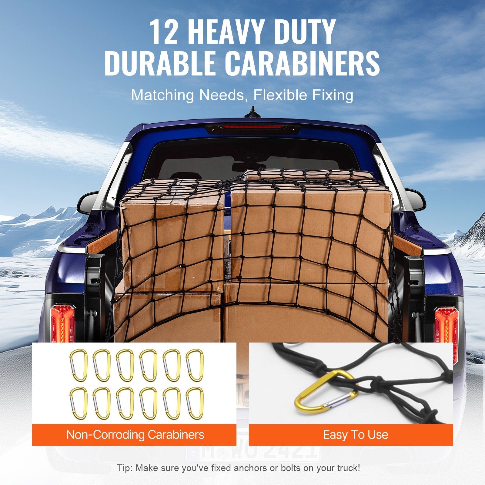 VEVOR Cargo Net Heavy Duty Bungee Cargo Net 7.2' x 10.8' Stretchable for Trucks 